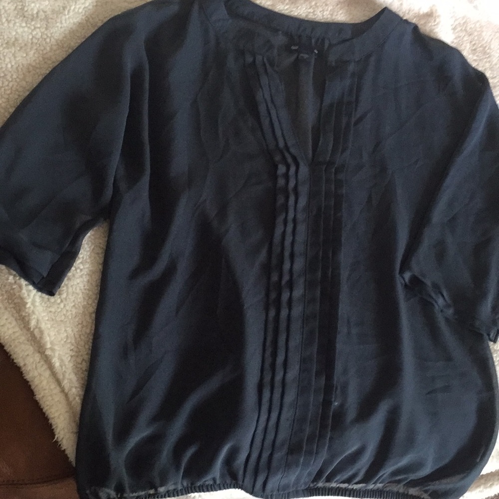 Dolman sleeve pleated front chiffon blouse